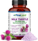 Fineland Milk Thistle Pills 50:1 Extract  120 Vegan Capsules - 20,000 Mg Strenght With 80% Silymarin Flavonoids  Liver & Antioxidant Support | 50X Concentrated Seed Extract - Non-Gmo, Made In Usa