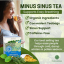 Four Elements 4E Minus Sinus Tea 16 Teabags,1.2 Oz | Organic Spearmint Tea With Mullein, Thyme | Caffeine Free Herbal Teabags For Sinus Support, Relaxed Sleep, Sore Throat | Anytime Serve Hot Or Iced