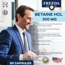 Freeda Betaine Hcl - Vegan Betaine Supplement Digestive Supplement For Healthy Digestion - Organic Vegetarian Formula, Does Not Contain Pepsin (90 Capsules)