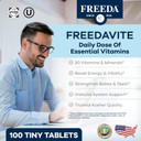 Freedavite Tiny Tablet - Moderate Multivitamin For Men And Women - Vitamin A, C, D, E, B1, B2, B6, B12, Biotin, Calcium, Zinc, Iron, Magnesium, Manganese, Copper, Selenium, Iodine - 100 Count