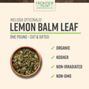 Frontier Co-Op Organic Cut And Sifted Lemon Balm Leaf, 1Lb - Dried Herb Lemon Balm Loose Leaf Tea - Toronjil, Melissa Tea