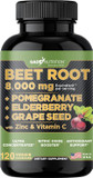 Gade Nutrition Beet Root Capsules Concentrated | Extra Strength Beetroot Extract Formula | Elderberry With Vitamin C And Zinc, Pomegranate, Grape Seed |Made In Usa