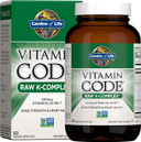 Garden Of Life Vitamin K2 And K1, Vitamin Code Vegan K Complex Vitamin For Bone Strength And Heart Health, Vitamin K1 And K2, Omega Rich Flax Seed Oil, Trace Minerals, Probiotics, 60 Day Supply