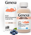 Genexa Kids' Cold & Flu Multi-Symptom Relief, Dye Free, 0% Artificial Additives, Children'S Liquid Pain, Fever And Cough Medicine, For Kids 4-11, Delicious Organic Blueberry Flavor, 4 Fl Oz
