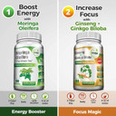 Ginkgo Biloba, Panax Ginseng Supplement And Moringa Capsules Bundle - Ginkgo Biloba Supplements For Immune Support And Energy Boost - Moringa Supplement For Concentration And Good Memory