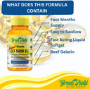 Greenfield Nutritions Halal Vitamin D - Halal Vitamin D3 5000 Iu Softgel (125 Mcg), High Potency 120 Unflavored Softgels - Beef Gelatin D3 Halal Vitamins, Supports Immune Bone Teath Brain And Hair