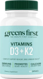 Greens First Vitamins D3+K2 - Support For Heart, Bone, Vascular And Immune Health - Made With Vitamin D3 & Vitamin K2-60 Vegetable Capsules