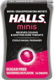 Halls Minis Watermelon Flavor Sugar Free Cough Drops, 24 Drops