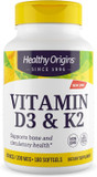 Healthy Origins Vitamin D3 & K2 - Vitamin D3, 50 Mcg - Vitamin K2, 200 Mcg - Easily Absorbable Vitamin D & Vitamin K Supplements - Non-Gmo & Gluten-Free Supplements - 180 Softgels