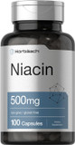 Horbäach Niacin | Vitamin B3 500Mg | 100 Capsules | With Flushing | Non-Gmo, And Gluten Free Supplement