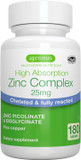 Igennus Chelated Zinc 25Mg With Copper, Picolinate & Bisglycinate, Clean Label & High Absorption Complex, Supplement For Women & Men, Vegan, Immune, Skin And Cellular Health, 180 Tablets