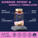 Inositol Supplement For Women With Vitamin D3, Folate, 40:1 Ratio Myo-Inositol & D-Chiro Inositol Complex, (Vitamin B8) Inositol Capsules, 180 Capsules, 60 Servings, 2 Month Supply