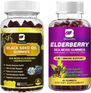 Irish Sea Moss Gummies With Black Seed Oil, Ashwagandha Extract, Elderberry, Turmeric, Vitamin C Vitamin D3 / Black Elderberry Gummies & Sea Moss Gummy