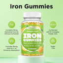 Iron Gummies For Adults & Kids - Iron Supplement With Vitamin B6, B12, C, Zinc, Folate For Women & Men - Support Iron Deficiency, Anemia, Energy Boost, Blood Builder - Sugar Free Vegan 60Ct Pineapple