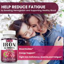 Iron Gummies Supplement For Women & Men, Kids Iron Supplements For Anemia With Vitamin C, B12, Folate - Blood Builder & Energy Support For Iron Deficiency - Sugar Free Strawberry Flavor, 60 Gummies