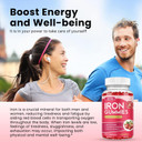 Iron Gummies With Multivitamin, Iron Supplement For Women & Men With Zinc, Vitamin B Complex & C, B12, Folate - Blood Builder & Energy Support For Adults & Kids - Cherry Flavor, Vegan 60 Gummies