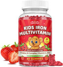 Iron Supplement Gummies For Kids, Kids Multivitamin With Iron Gummies - Zinc, Vitamin B Complex, A, C, D3, B12, Folate For Blood Builder & Energy Support, Vegan Sugar Free Green Apple & Kiwi 60Ct