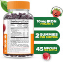 Iron Supplements For Kids | 10Mg | With Vitamin C | Great Tasting Iron Gummies For Kids | Vegan Non Gmo Kids Iron | For Immune Health And Iron Deficiency | 90 Gummies | Lifeable