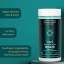 Iwi Life Brain Omega-3, 60 Softgels (30 Servings), Vegan Plant-Based Algae Omega-3 With Epa + Dha, Focus, Memory And Mood Support Dietary Supplement, Krill & Fish Oil Alternative, No Fishy Aftertaste