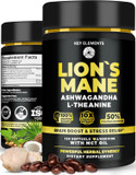 Key Elements Organic LionS Mane Mushroom Supplement With Mct Oil - LionS Mane For Brain Support & Relaxed Focus - LionS Mane Extract With Ashwagandha And L-Theanine - LionS Mane Capsules Softgels