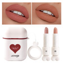 Lamuseland Nude Lipstick, 2Pc/Set Waterproof Long Lasting Moisturizing Lip Stain Earphone Dual-Color Lip Gloss Primer, Non-Stick Cup Lip Make Up Gift Kit For Girls (Nude - A)