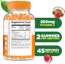 Lifeable Kids Vitamin C Gummies | 250Mg | Great Tasting Vit C | Vegan Gmo-Free Vitamin C Chewable | For Immune Support | 90 Gummies