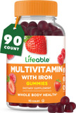 Lifeable Multivitamin With Iron For Adult | 13 Essential Vitamins And Minerals For Men And Women | Great Tasting Naturally Sourced Berry Flavor | Vegetarian Non-Gmo | 90 Gummies
