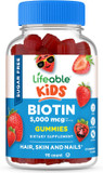 Lifeable Sugar Free Kids Biotin Gummies | 5000Mcg | Great Tasting Biotin Supplement | Biotin Gummies For Hair Growth, Skin And Nail Health | Hair Vitamins For Kids, Boys, Girls | 90 Gummies