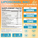 Liposomal Nac Gummies 600Mg, N-Acetyl Cysteine Supplement For Kids & Adults, With Turmeric, Ginger, Black Pepper, Immune, Liver & Lung Support, Antioxidant, Sugar-Free Pineapple Flavor, 60 Counts