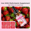 Liquid Iron Supplement For Women Men & Kids Multivitamin Iron Drops With Folate, Vitamin C, B6, B12, Zinc For Anemia, Iron Deficiency, Blood Builder, Energy - Natural Pomegranate Flavor, Vegan 2 Fl Oz