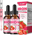 Liquid Iron Supplement For Women Men & Kids Multivitamin Iron Drops With Folate, Vitamin C, B6, B12, Zinc For Anemia, Iron Deficiency, Blood Builder, Energy - Natural Strawberry Flavor, Vegan 2 Fl Oz