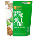 Betterbody Foods Organic Monk Fruit Sweetener Blend, Raw Cane Sugar Substitute, Zero Calorie, Keto Diet Friendly, Zero Net Carbs, Zero Glycemic, Baking, Extract, Sugar Replacement, 1Lb, 16Oz