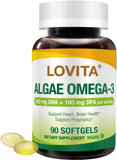 Lovita Algae Omega-3, Vegan And Plant-Based Dha & Dpa, Fish Oil Alternative, 1000Mg Algae Oil, Support Heart And Brain Health, Carrageen-Free, 90 Softgels