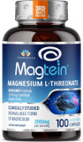 Magnesium L Threonate, Magtein, Brain Supplement For Memory, Focus, Sleep And Cognitive Support, High Absorption Magnesium L-Threonate, Non-Gmo, No Laxative Effect  2000 Mg, 100 Vegan Capsules