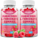 Magnesium L-Threonate Gummies 1000Mg, Magnesium Threonate Supplement For Kids & Adults, Muscle & Nervous System Support, Sugar-Free, Raspberry Flavor, 60 Count