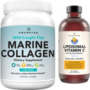 Marine Collagen Powder + Vitamin C - Perfect Skin From Within Combo. Wild-Caught Cod Fish Peptides, Liposomal Vit C Liquid 1000Mg. Boost Production And Synthesis For Healthy Aging, Beauty, Wellness