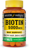 Mason Natural Biotin 5000 Mcg With Calcium - Healthy Hair, Skin & Nails, Premium Beauty Supplement, 60 Tablets