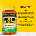 Mason Natural Biotin 5000 Mcg With Calcium - Healthy Hair, Skin & Nails, Premium Beauty Supplement, 60 Tablets