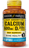 Mason Natural Fast Absorption Calcium With Vitamin D3 - Strengthens Muscle Function, Supports Healthy Bones And Overall Health, 60 Softgels