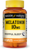 Mason Natural Melatonin 10 Mg With B6 And Calcium, Natural Sleep Aid, Supports Healthy Sleep & Rest, 60 Caplets