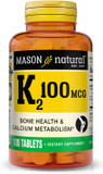 Mason Natural Vitamin K2 100 Mcg With Calcium, Supports Bone, Heart & Muscle Health, 100 Tablets