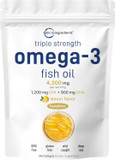 Micro Ingredients Triple Strength Omega 3 Fish Oil Supplements 4200Mg Per Serving, 120 Softgels  Lemon Flavored  Burpless | Epa 1200Mg + Dha 900Mg | Deep Sea Fish