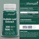 Mullein Leaf 1500Mg 10:1 Extract - 200 Vegetarian Capsules, From Organic Mullein Leaf Powder, Herbal Supplement For Respiratory Care, 2-Month Supply, Non-Gmo, Gmp Certified, Made In Usa