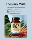 Multivitamin For Men - Daily MenS Multivitamin - Methylated B Complex With Whole Food Ingredients, Vitamin B12, Folate, A, C, D3, E, K2, Organic Fruits & Vegetables - Vegan, Non-Gmo - 60 Caps