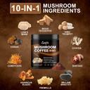 Mushroom Coffee Powder, 10 Mushroom Blend Supplements With Lion'S Mane, Chaga, Cordyceps, L-Theanine For Energy, Focus, Cognitive And Immunity, 50 Serving