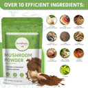 Mushroom Powder Mushroom Supplement - 10-In-1 Mushrooms Lions Mane Powder With Reishi/Cordyceps/Chaga/Turkey Tail/Maitake/Complex For Cognitive Function & Immune Support 60 Servings