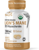 Nature'S Fusions Nutri Organic Lions Mane Supplement Capsules - 1900 Mg, 10:1 Dual Extraction, 120 Count - Mushroom Extract (Fruiting Body) - Third Party Tested