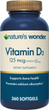 Nature'S Wonder Vitamin D3 5000Iu (125Mcg) High Potency, Dietary Supplement To Support Bone Health And Immune System, Gluten Free, 360 Softgels, 1 Year Supply