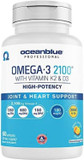 Oceanblue Professional Omega-3 2100 With Vitamin K2 And Vitamin D3-60 Count - Triple Strength Burpless Fish Oil Omega-3 Supplement With Epa, Dha & Dpa - Wild Caught - Orange Flavor, 30 Servings