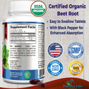 Organic Beet Root Powder Tablets - 1350Mg With Black Pepper For Faster Absorption - Boosts Nitric Oxide For Energy And Stamina - 60 Tablets